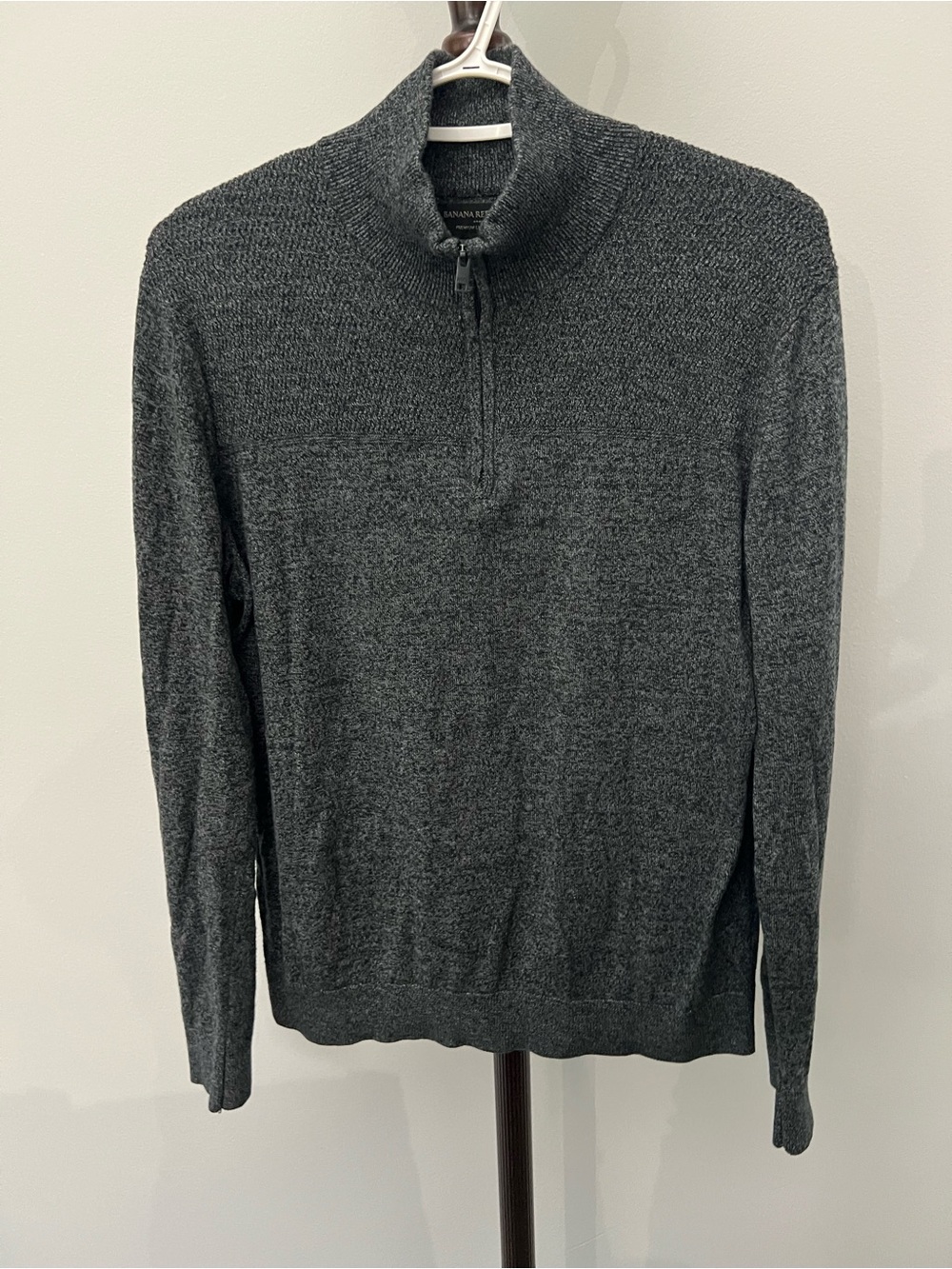 Banana Republic Men's Charcoal Quarter Zip-Neck Sweater